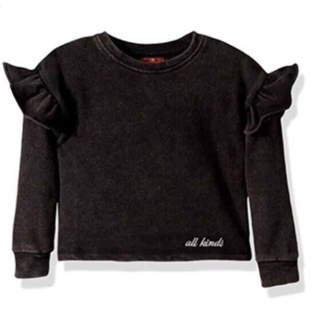 7 For All Mankind Girls Ruffle Sweatshirt in Washed Black Size 6 MSRP $40